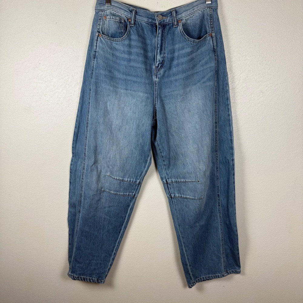 Sincerely Jules Barrel Jeans Womens Blue High Rise Curved Leg Denim Pants